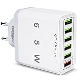 YIIFELL USB Ladegerät, 65W 6-Port USB Ladegerät mit Intelligent QC 3.0 Schnellladegerät Mehrfach Ladestecker USBA Netzteil für iPhone 15 14 13 12 11 Pro Max SE 2020 XS XR 8 7, Samsung, Handys