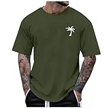 2026 - Männliche Sommer Strand Little Tree Print T-Shirt Bluse Kurzarm O Hals Tops T-Shirt Atmungsaktive Shirts Herren Rot (Dark Green, XL)