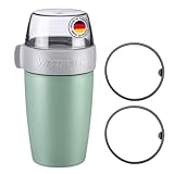 Westmark Müslibecher/Lunchpot Set – 2 auslaufsichere Fächer: 200 ml +500 ml, 2 Ersatzdichtungsringe, natürlich BPA-frei – Mint-Grün/Grau/Klar, 528522EM