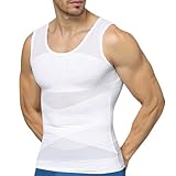 DAILISHA Shapewear Herren Kompressionsshirt Elastische Bauchweg Unterhemd,Herren Taillenformer Tank Top Ärmellos Kompressionsshirt (Weiß, L)