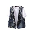 HZCRAES Rmellose Jeansweste Für Damen - Personalisierter Schmetterlings-Jacquard Große Tasche Jeansweste,Damen Jeansweste Sommer Frühling Jeansjacke Knopfleiste Strickjacke,Blue,L