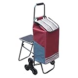 Einkaufswagen Treppensteiger Trolley Faltbarer Einkaufstrolley Mit Sitz, Robuster Treppensteiger-Einkaufswagen Auf Rädern Für Lebensmittel, Wäsche, Reise-Treppenwagen Einkaufstrolley Klappbar(C)