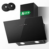 TopStrong Dunstabzugshaube 60cm, A+++ Abzugshaube Umluft/Abluft mit 400 m³/h, Wandhauben Inkl. Aktivkohlefilter, Leise Kopffreihaube mit LED-Beleuchtung, 3 Stufen + Booster Touchscreen, Schwarz Glas
