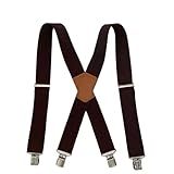 FJOADNVM Herren-Hosenträger Hosenträger for Erwachsene, 5 cm, robust, 4 starke Clips, breiter Gurt, verstellbares Gummiband, Einheitsgröße, Arbeitshosenträger for Herren Hemdhosenträger(Dark Brown)
