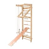 Sprossenwand Kinderzimmer Klettergerüst mit Rutsche Turnringe & Leiter & Seil Turnstange Holz
