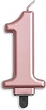Carpeta Zahlenkerze von 0-9 in Rosegold mit Steckfuß | ca. 10cm x 5,5cm groß | Rose Gold Deko Geburtstag Geburtstagskerze Zahlen Kerze, Farbe: Rosegold, Größe: Zahl 1