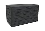 Ondis24 Dolomiti Kissenbox XXL Auflagenbox Gartenbox anthrazit 970 Liter Truhe Holz Optik mit Gasdruckfedern ca. 146 x 82 x 85 (H) cm