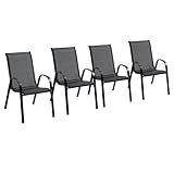 Outsunny 4er-Set Gartenstühle aus Metall und atmungsaktivem Stoff, Balkonstühle für den Außenbereich mit Armlehnen, 70x54x90cm, Schwarz