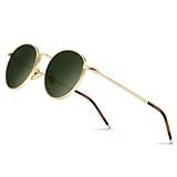 SUNGAIT Runde Vintage Polarisierte Sonnenbrille Klassische Retro Metallrahmen Sonnenbrille Rundschreiben für Frauen Männer(Goldrahmen/Polarisierte Grüne Linse)-SGT059JKMOLVUK