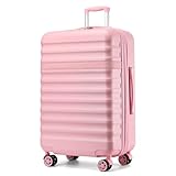 KONO Koffer Trolley Groß Koffer Reisekoffer von ABS+PC Hartschalenkoffer mit 4 Rollen TSA Schloss (Rosa,XL)