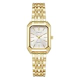 OFFCUP Damenuhr Rechteckige, Damen Analog Quarz Uhr mit Edelstahl Armband, Uhren Damen Klein Einfache Vintage Klassische Armbanduhr Lässig Quarzuhr Kleideruhr, 3 Zeiger -Weiß