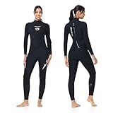 Owntop Neoprenanzug Damen Herren 1,5mm - Ganzkörper Neopren Wetsuit, Rücken-Reißverschluss Tauchanzüge, Thermische Dehnungs-Pro Tauchhaut zum Surfen Schnorcheln, Damen Schwarz L