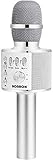 BONAOK Drahtloses Bluetooth-Karaoke-Mikrofon, Tragbares 3-in-1-Karaoke-Handmikrofon Geburtstagsgeschenk Home-Party-Lautsprecher für iPhone/Android/iPad, PC-Smartphone (Silber)