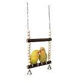 KEALBAUS Vogelschaukel für zwei Vögel, Vogelschaukel aus Holz mit Glöckchen, Hängeschaukel, Schaukel mit Sitz für kleine Vögel und Papageien (15 cm)