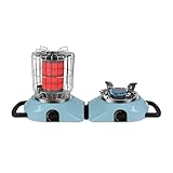 Sanauvulcan 2-in-1 faltbarer Propangas-Heizer und Herd, 11000 BTU tragbarer Propangas-Heizung und 5100BTU Gasherd, geeignet für 0,5 kg und 9 kg Gascylider, für Terrasse, Camping, Zelt, Eisfischen,