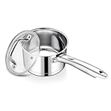 TEAMFAR Stielkasserolle, 14cm klein Edelstahl Milchtopf Topf Induktion mit Glasdeckel, 3-Lagen Boden für alle Herdarten, 0,9L Kasserolle Kochtopf für kleine Portionen, Ungiftig, Spülmaschinenfest
