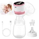 Bwaliffury Milchpumpe, Elektrische Milchpump Wiederaufladbare Brustpumpe, Tragbare Brustpumpe, Geräuscharme Breast Pump, 3 Modi und 15 Saugstufen, LCD-Display, USB Wiederaufladbare, BPA-frei (Pink)