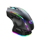 EMPIRE GAMING RF908 – Gaming-Maus, kabellos, wiederaufladbar, mit magnetischer Ladestation, RGB – 10.000 dpi, 8 programmierbare Tasten, Modi WiFi 2,4 GHz / BT/kabelgebunden über USB-C (schwarz)