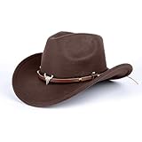 Aegistus Unisex Western Cowboyhut Kunstpelz Filz Cowgirl Hüte Hüte Outdoor breite Krempe Rodeo Hut mit Riemen, braun, braun, Einheitsgröße
