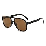 RUNHUIS Vintage Herren Polarisiert Sonnenbrille Damen Retro Oval 70er überdimensional Klassisch Pilotensonnenbrille UV400 Schutz (Schwarz/Braun-1)