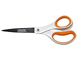 Fiskars Antihaft-Universalschere, Länge: 21 cm, Titan-Beschichtung/Rostfreie Stahl-Klinge/Kunststoff-Griffe, Weiß/Orange, 1004721