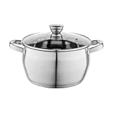 Florina Oliver 24 cm 6 L Edelstahltopf mit Glasdeckel | Für Induktion, Gas, Elektro, Ceran | Messskala innen | Spülmaschinengeeignet | Hitzebeständiger Deckel | Langlebig & robust