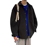 RWGSNB Klassische Herren-Revershemden, Leichte Jacke, Lässig, Locker, Langärmelig, Übergangsjacke Mit Taschen, Einfache Strickjacke Mit Knöpfen Für Herren, Frühling Und Sommer, Schwarz, L