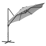 SONGMICS Sonnenschirm, Ampelschirm, 300 cm, UPF 50+, Gartenschirm, um 360° drehbar, Neigungswinkel stufenlos verstellbar, mit Kurbel, Kreuzfuß, taubengrau GPU074G10