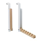 Relaxdays Türgarderobe klappbar 2er Set, zum Einhängen, Türhaken 6 Kleiderbügel, Metall & Holz, für 2 cm Türfalz, weiß