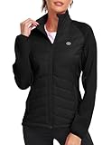 MoFiz Fliesjacke Damen Warm Sweatjacke Arbeitsjacke Leichte Stehkragen Trainingsjacke Reitjacke mit Reißverschlusstasche Schwarz S