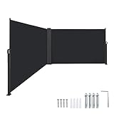 AufuN Doppelseitig Seitenmarkise Ausziehbar Markise 180 x 600 cm Sonnenschutz, Windschutz Alu Gartenmarkise für Garten Balkon & Terrasse, Seitenrollo mit Wandhalterung, Anthrazit