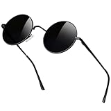 KANASTAL Runde Sonnenbrille Herren Damen Klassische Retro Polarisierte Sonnenbrille Rund mit Metallrahmen Vintage Hippie Rave Brille UV400 Schutz, Matt Schwarze Rahmen Schwarze Gläser