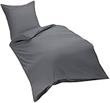 Dream Art 143653 Fb. 9039, Renforcé-Bettwäsche-Set, 100% Baumwolle, Uni, 135 x 200 cm, Fb. Anthrazit