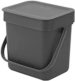 Brabantia Sort & Go Lebensmittelabfalleimer (3L / grau), Kleiner Kompostbehälter für die Arbeitsplatte, mit Griff und abnehmbarem Deckel, leicht zu reinigen