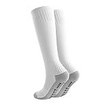 Marchare Sportliche Fußballsocken für Jungen, kniehohe Socken, Griffsocke, Baseball-Socken, Fußballsocken für Jungen und Mädchen, Weiß, 1 Packung, 10-12 Years