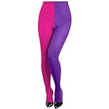 Montrestar Strumpfhosen Damen Bunte, Leggings Strumpfhose, Zweifarbig Strumpfhose, Splice Strumpfhosen Mehrfarbig, Kostüm für Karneval, Halloween, MottoParty, Damen Strümpfe (Rosa - Lila)