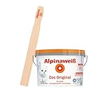 Alpinaweiß Das Original – optimal deckende und ergiebige weiße Wandfarbe – mit Spritz-Schutz-Formel – mit Rührholz (1 Liter)