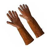 SOLUSTRE Schnittfeste Langärmlige Schweißerhandschuhe aus Robustem Material Wiederverwendbare Arbeitshandschuhe mit Rutschfestem Griff für Garten und Schweißarbeiten