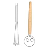 2-Teiliges Set, 10-Perlen-Schneebesen Aus Edelstahl & Teigmischer Mit Eichengriff, DäNischer Schneebesen Geeignet Zum Backen, Kochen, Mischen