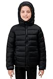 SOLOCOTE Kinder Winterjacke Leicht Wasserdicht Winddicht Packbar Kapuze Kunstdaune Mantel für Mädchen Jungen Schwarz 10 Jahre