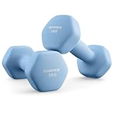 SONGMICS Hanteln, 2er Set, 2 x 3 kg, Hantelset, Kurzhanteln, Hexagon, Neopren-Beschichtung, Krafttraining, Workout, Fitnesstraining, für Zuhause, blassblau SYL906QZ01