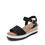 DREAM PAIRS Damen Espadrilles Sandalen mit offener Zehenpartie elegante Plateau Sandals zum Hineinschlüpfen,Size 39,Schwarz,DWUMPS2504