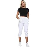 CherryBerry Damen-Caprihose, elastisch, Baumwolle, Stretch, 3/4-Hose, Größe 38-50, weiß, 44