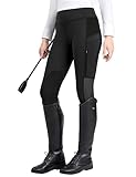 FitsT4 Reithose Reitleggings Damen mit Kniebesatz und Tasche mit Reißverschluss, elastische Jodhpurhose für Reitschule Reitsport,Schwarz,M