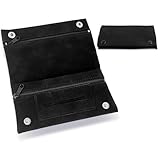 Tabaktasche Leder, 16 x 8,5 cm Tabakbeutel Für Drehtabak Schwarz Drehtabak Tasche Leder mit Reißverschluss, Tabaktasche Drehertasche mit Schnallen zur Aufbewahrung von Tabak, Rolling Paper, Filter