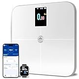 Body Smart Waage - Genaue WLAN- & Bluetooth-Badezimmerwaage für Körpergewicht, Fettanteil, BMI, Muskelmasse, Babygewicht - wiederaufladbar, TFT-LCD-Display, 25+ Metriken, 180 kg Kapazität (weiß)
