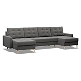 Mebligo - Ecksofa mit Schlaffunktion und Bettkasten Elma, U-Sofa, Sofa U Form (BxTxH) 294 x 140 x 88 cm, Couch Wohnzimmer, Ecke Sofa Wohnlandschaft, Schlafsofa, Dunkelgrau (Lux 6)