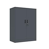 VCGGAIP Metallschrank absperrbar mit 2 verstellbaren Regalen (90x80x40cm) - Stahlschrank für Büro, Garage & Haushalt | 50kg Tragkraft pro Regal (Dunkelgrau, 90x80x40cm)