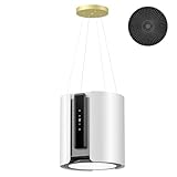 FIREGAS Inselhaube, Dunstabzugshaube mit Umluft/Abluft, 480 m³/h, Edelstahl, Deckenmontage, Fernbedienung, Timer, 9-Stufige, A Energieeffizienz,Weiße