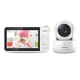 Vtech VM924 Video-Babyphone mit Kamera, 5' LCD Display, 31 Stunden Batterielaufzeit, Nachtsicht, 300 Meter Reichweite, Pan-Tilt-Zoom, Schlaflieder, Beruhigende Klänge, Temperaturesensor